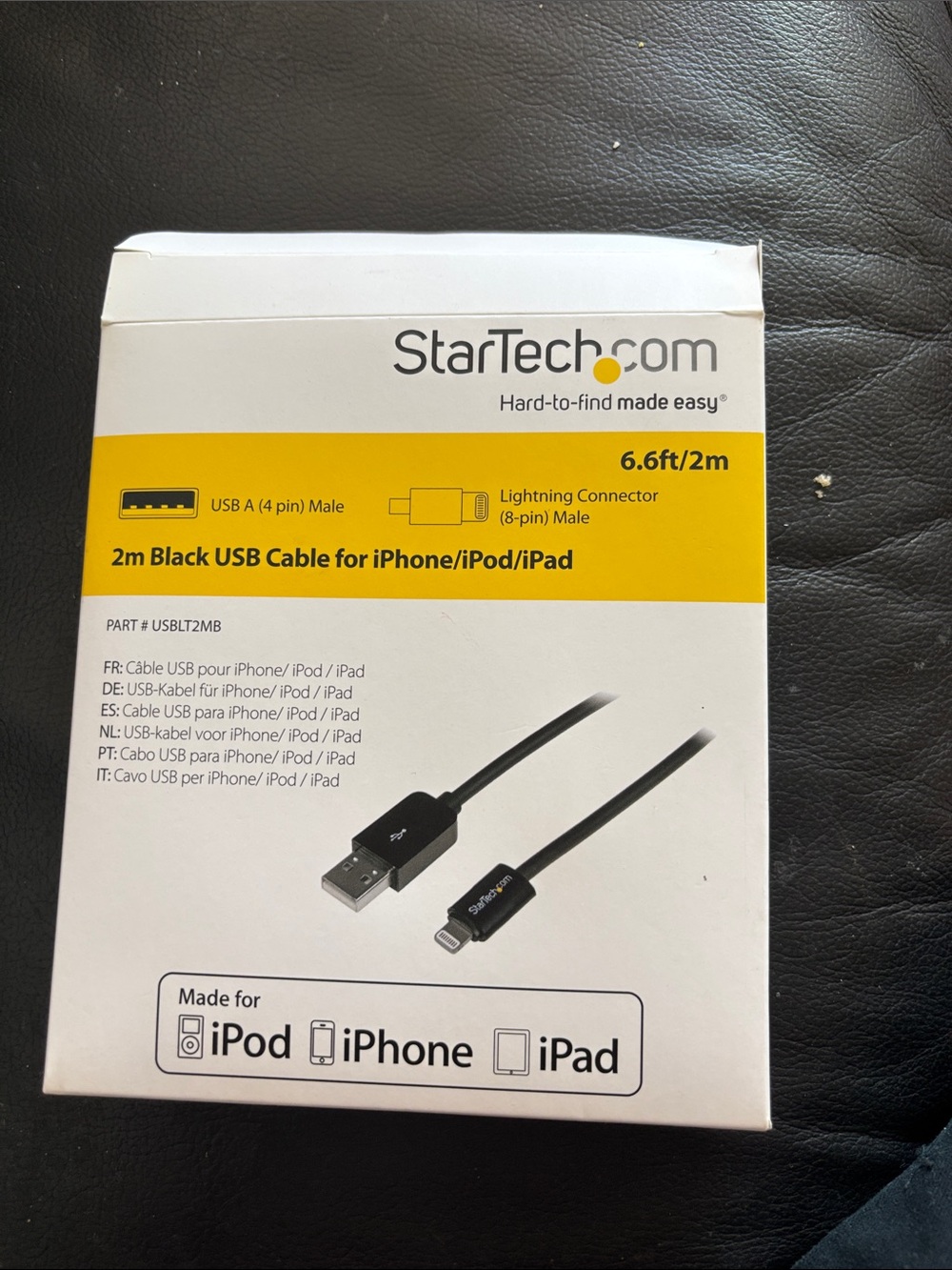 2m Black USB to Lightning Cable for iPhone/iPad/iPod